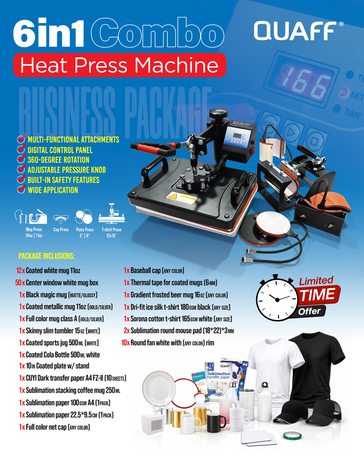 QUAFF 6-in-1 Combo Heat Press Machine