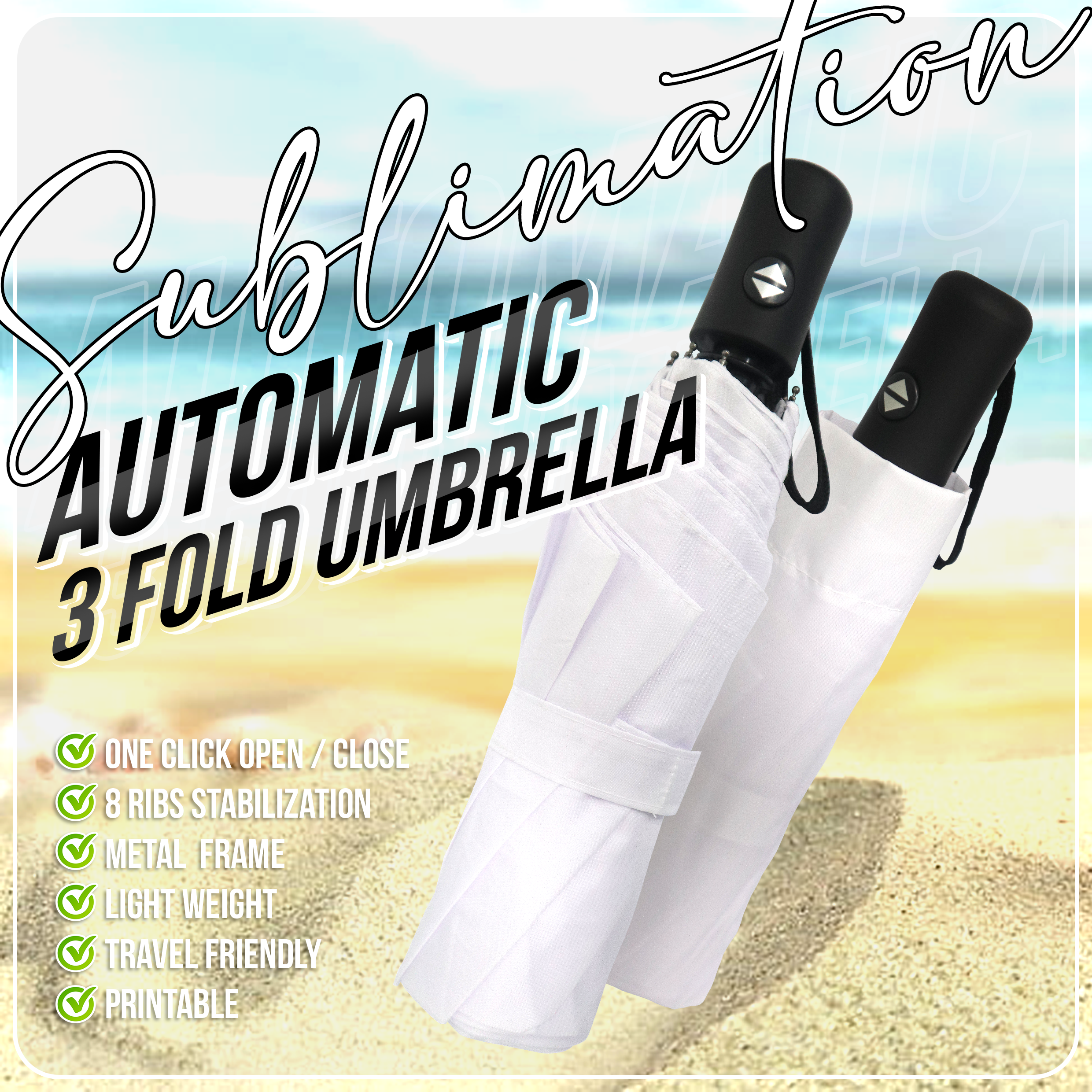 Sublimation Folded Umbrella White
