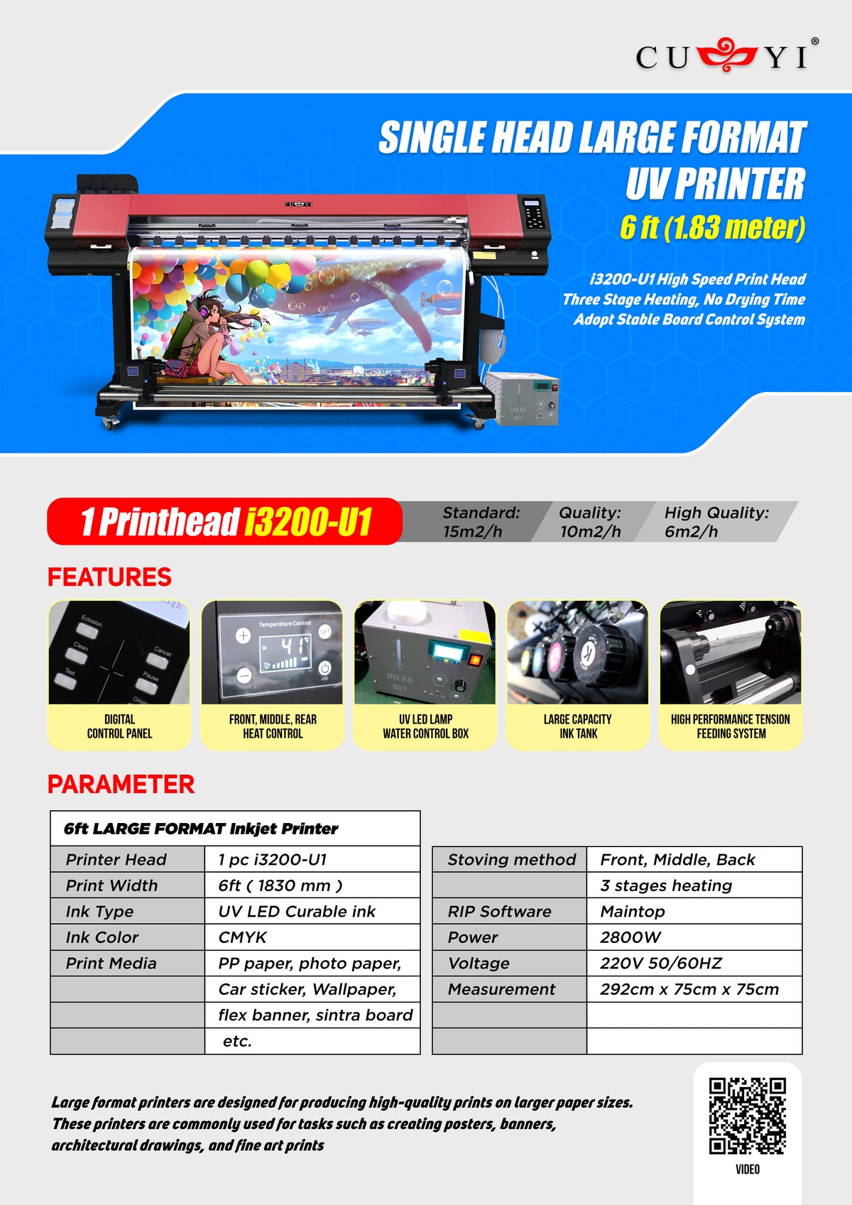 UV Roll to Roll printer 6FT 2000-D3(UV) (i3200-u1 Single head)