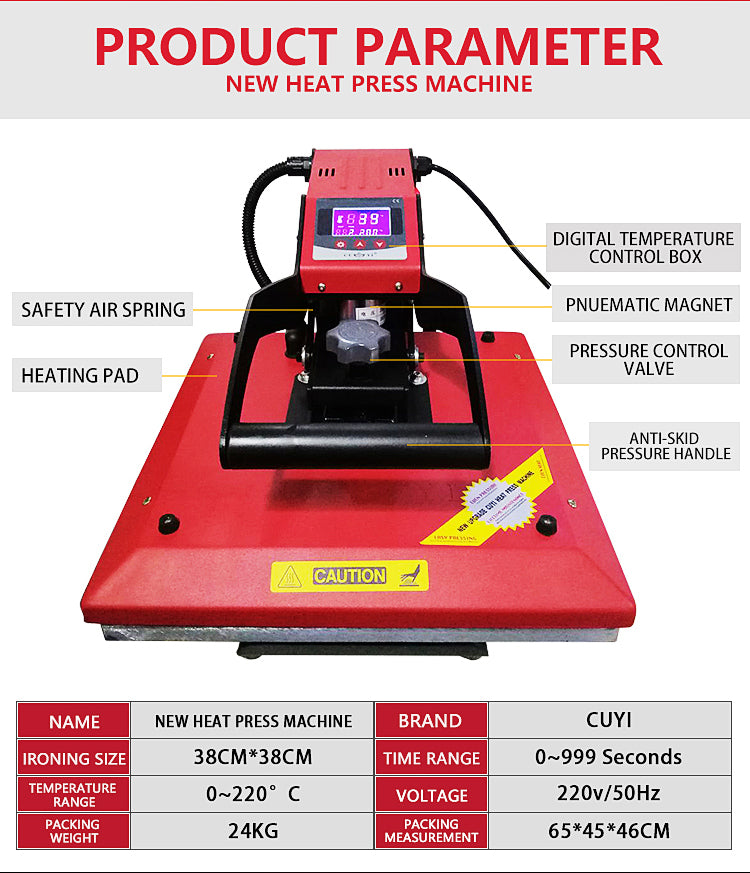 Dual Air Shock Digital Heat Press Machine (15x15inches)