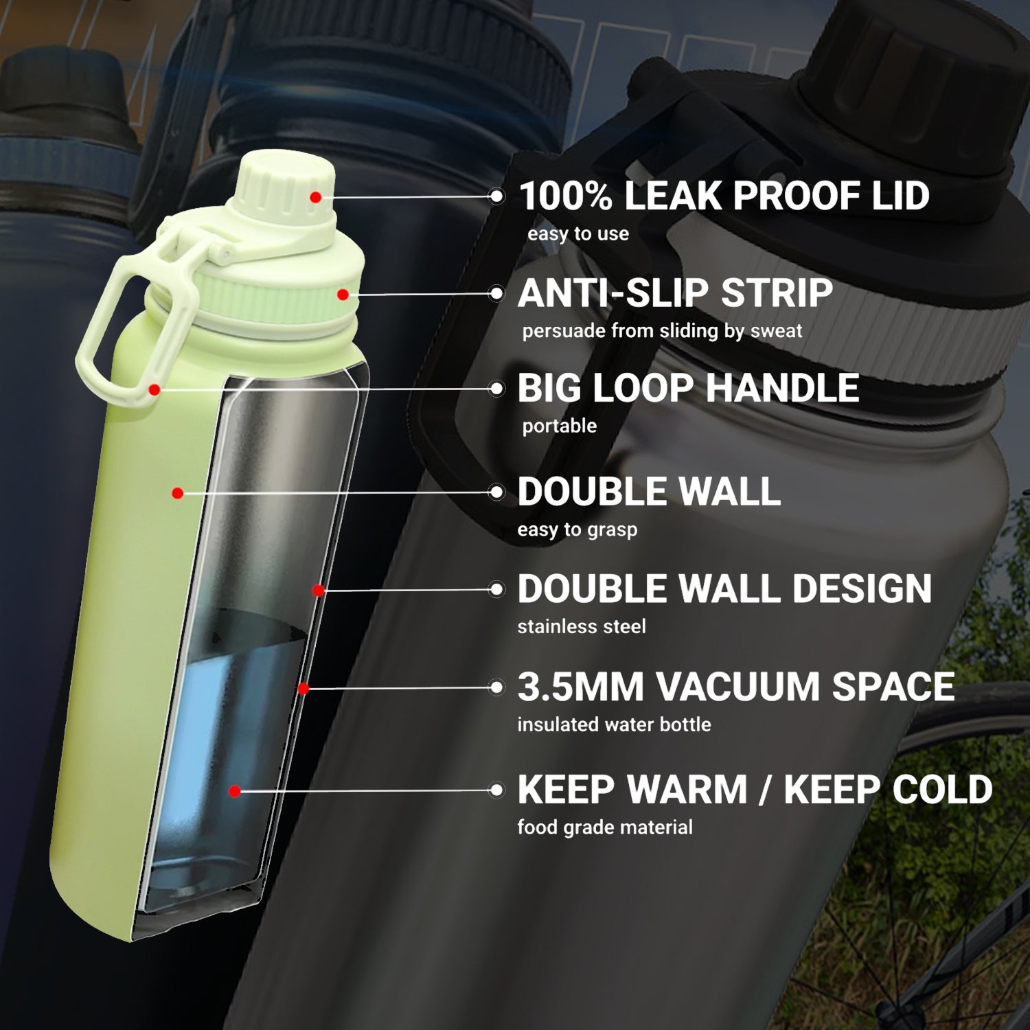 Stainless Steel Sports Vacuum Flask 1L