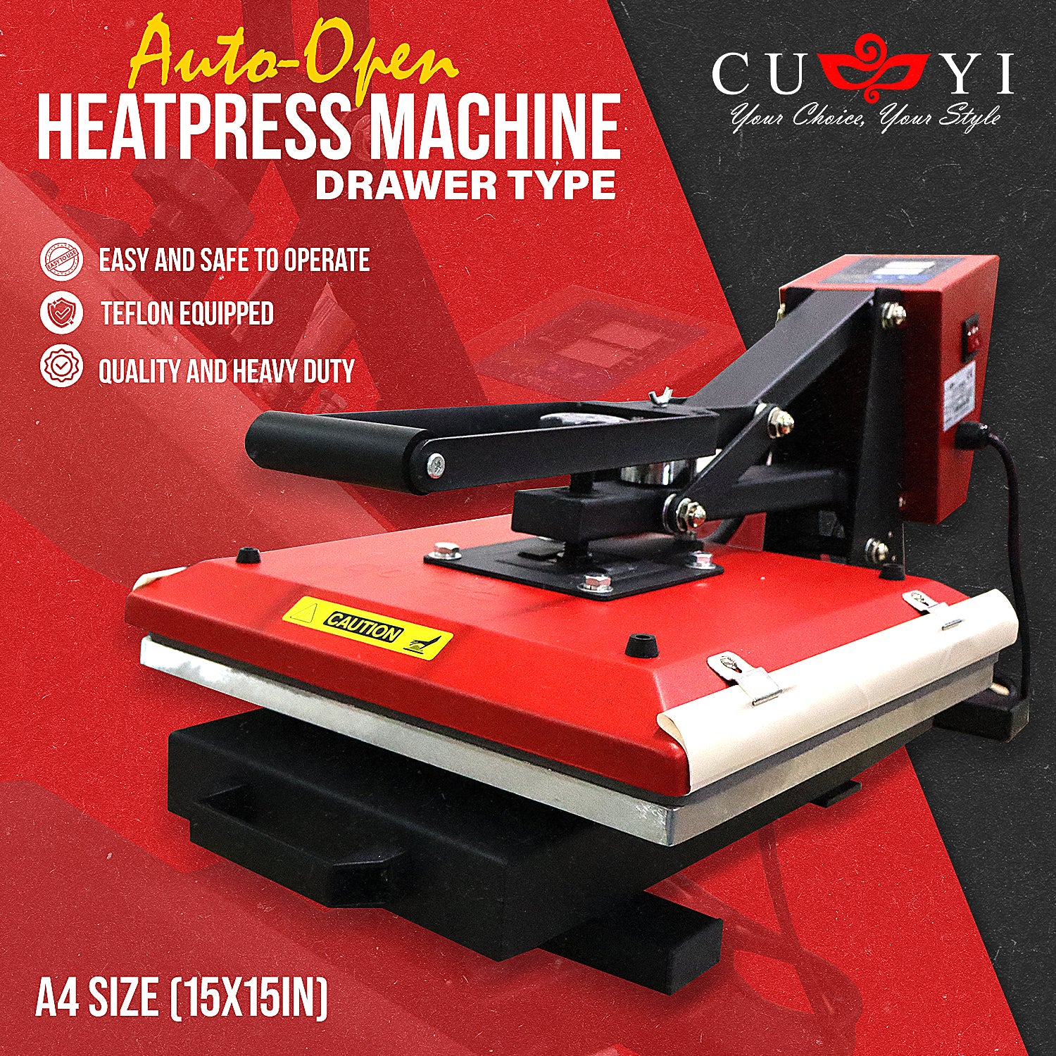 A4 CUYI Auto Open Heat Press Machine Drawer Type
