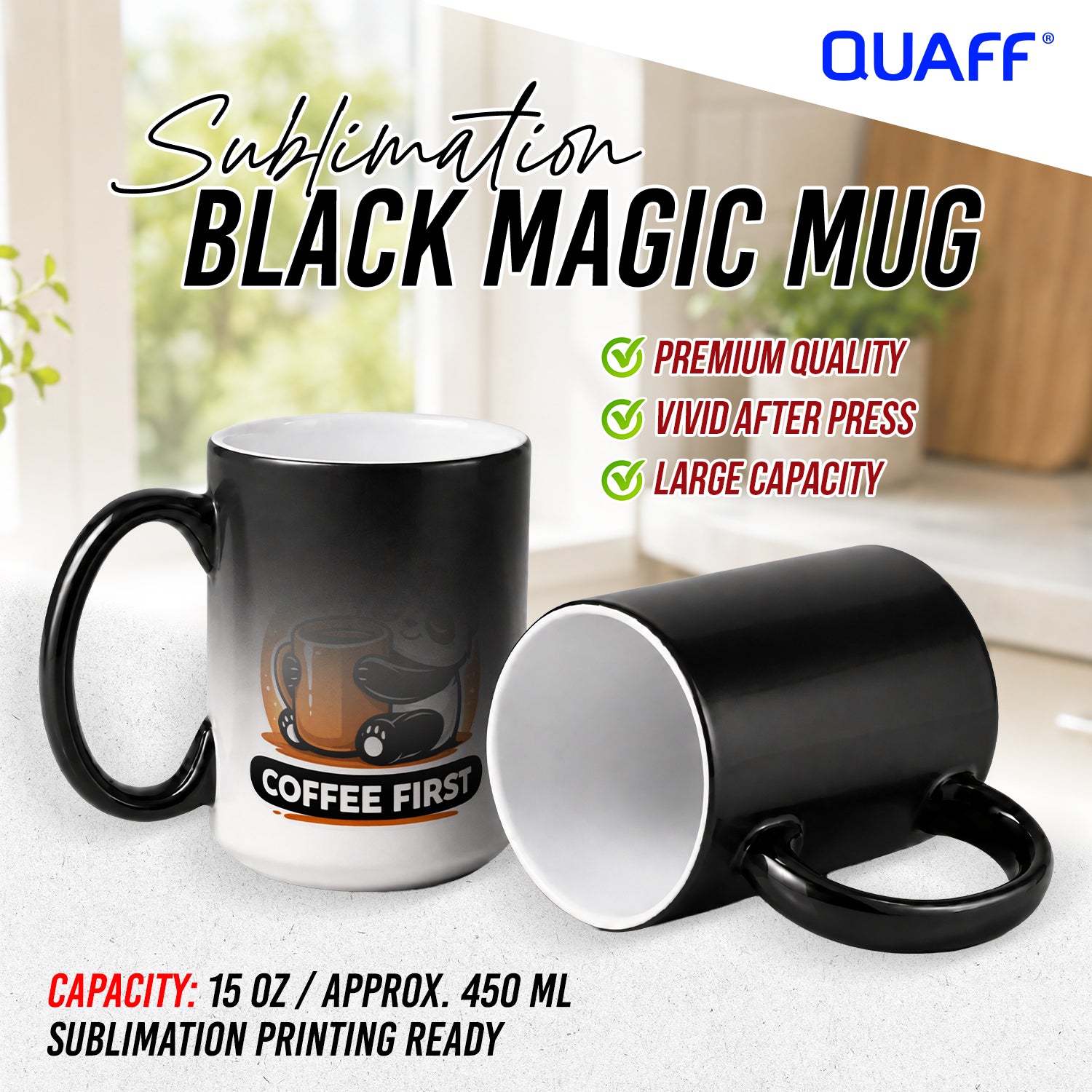Quaff Big Magic Mug Black(Glossy) 15OZ