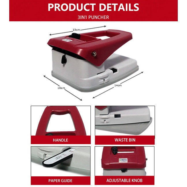 3in1 Warrior Id Puncher Circle-Oblong-Corner 2in1 Oblong-Corner