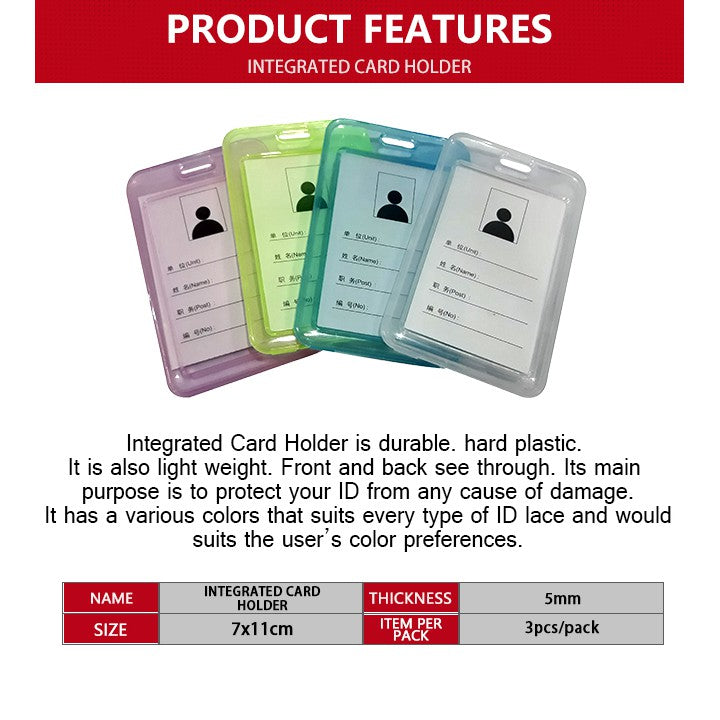 5 Pcs Vertical Colored Transparent Id Holder Case Protector C - 113