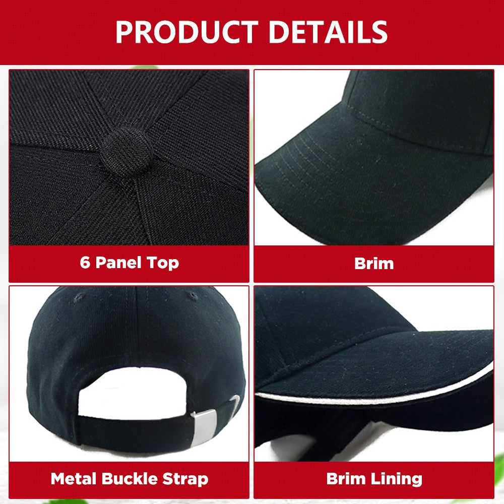 Baseball Cap With Adjustable Metal Strap Buckle Closure And Colored Brim Lining