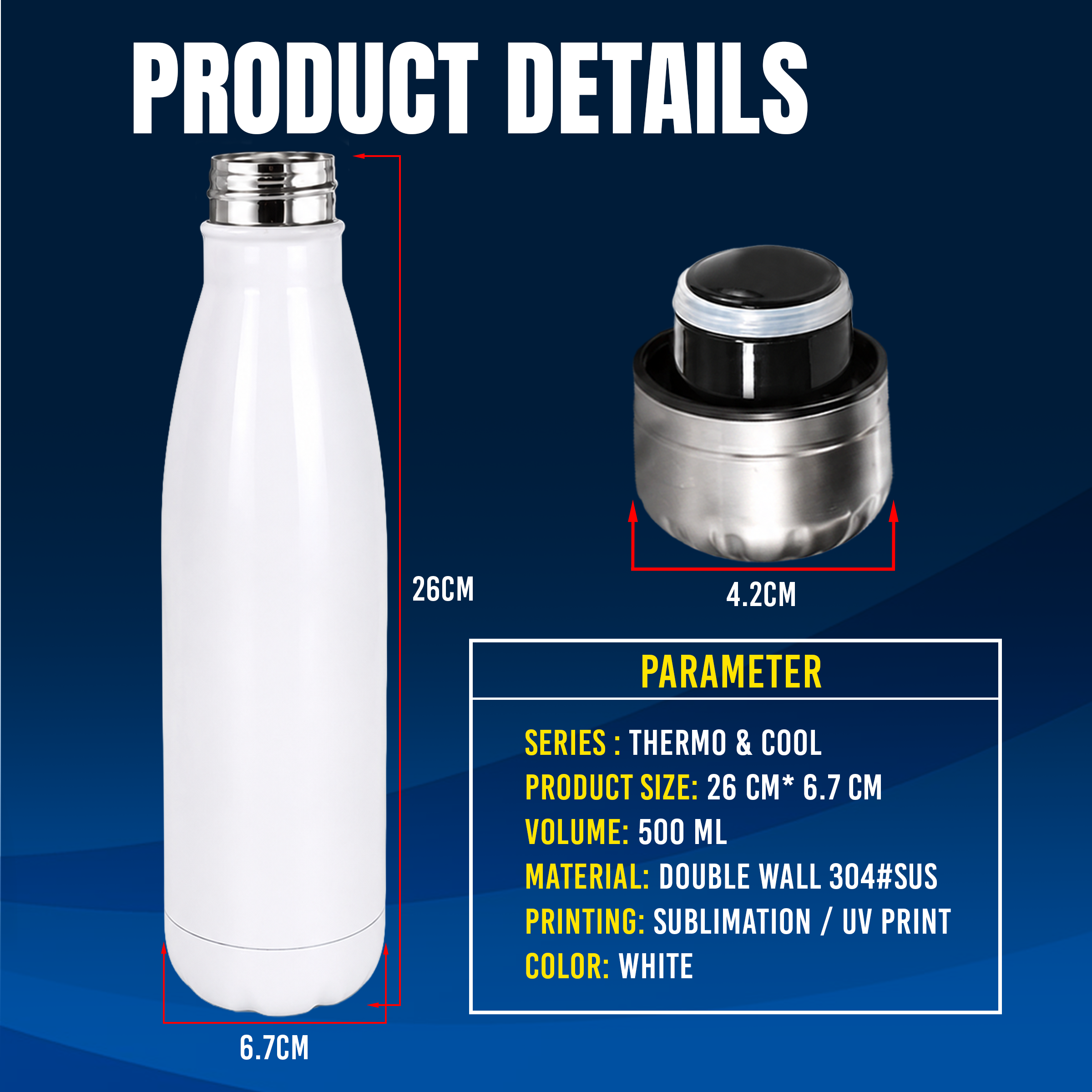 QUAFF Subli Coated Cola Bottle 500mL White