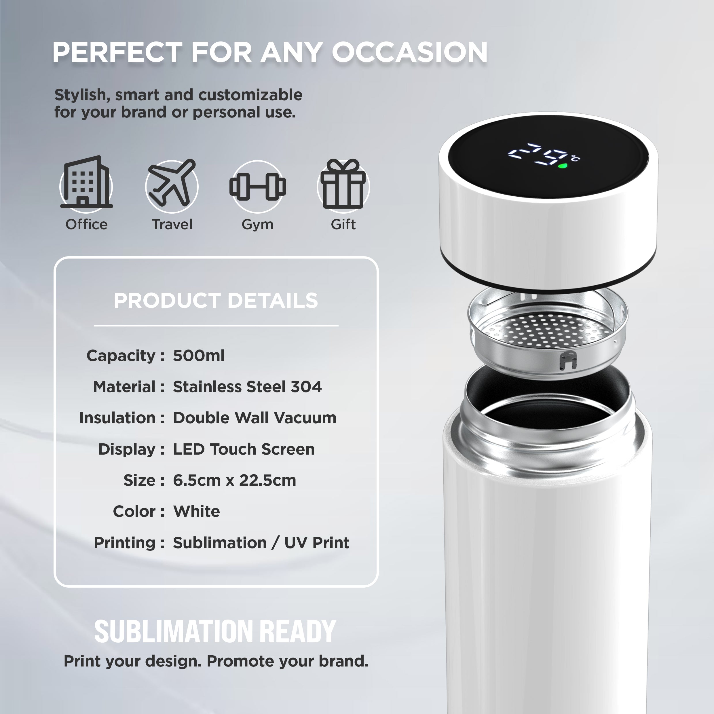 QUAFF Sublimation Coated Smart Tumbler 500ml white