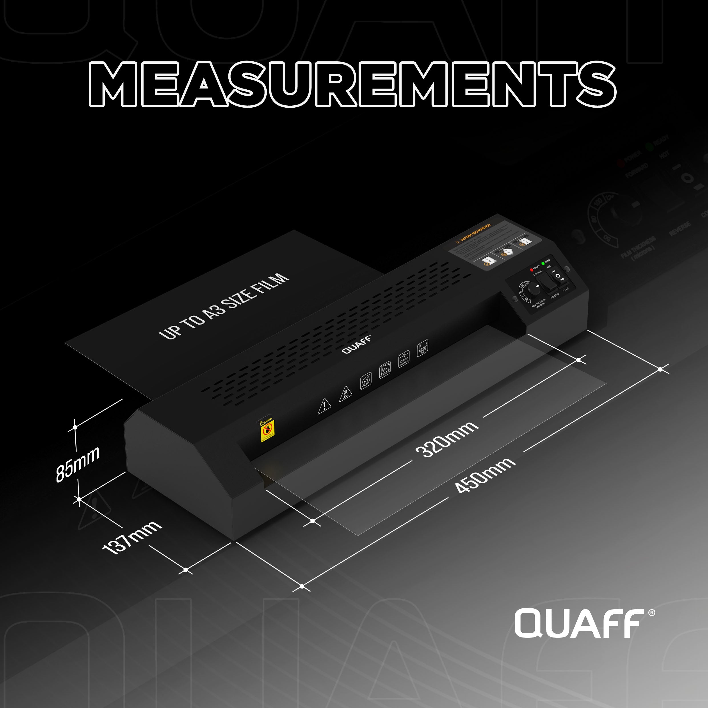 QUAFF A3 Hot & Cold Laminator 320mm | Auto Film Feed | Heavy-Duty Build