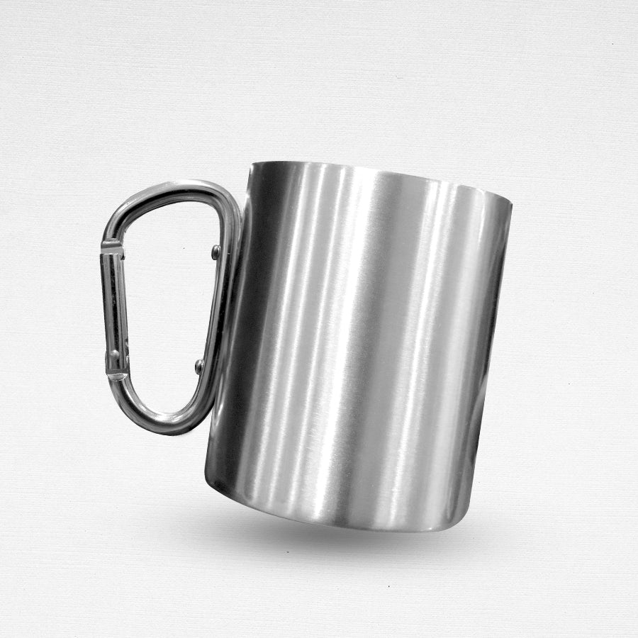 Coated Stainless Steel Coffee Mug with Carabiner Handle 300ml