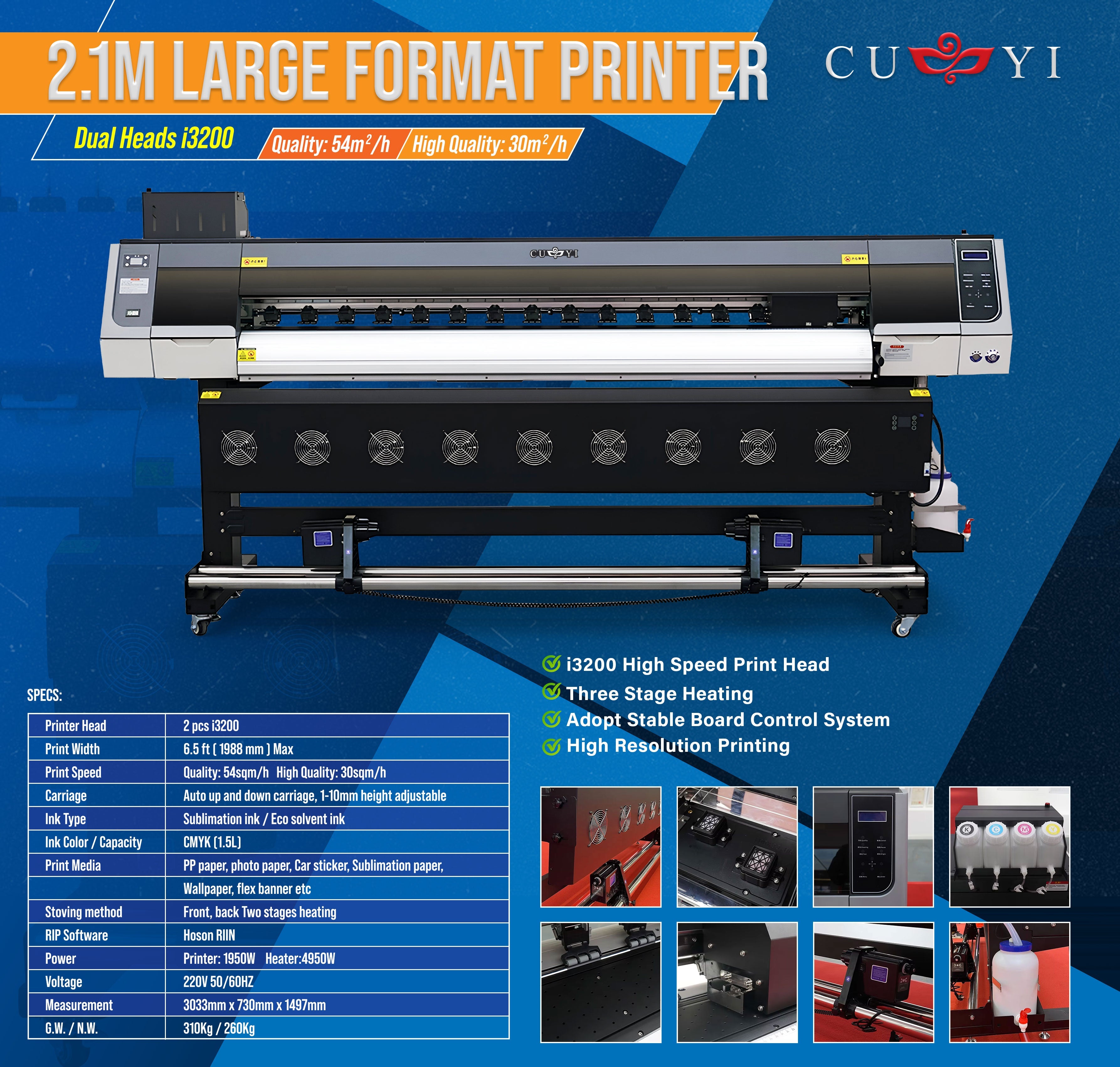 Large Format Printer 6 FT(1.83M) S7000-3 (i3200 Dual Head)🆕