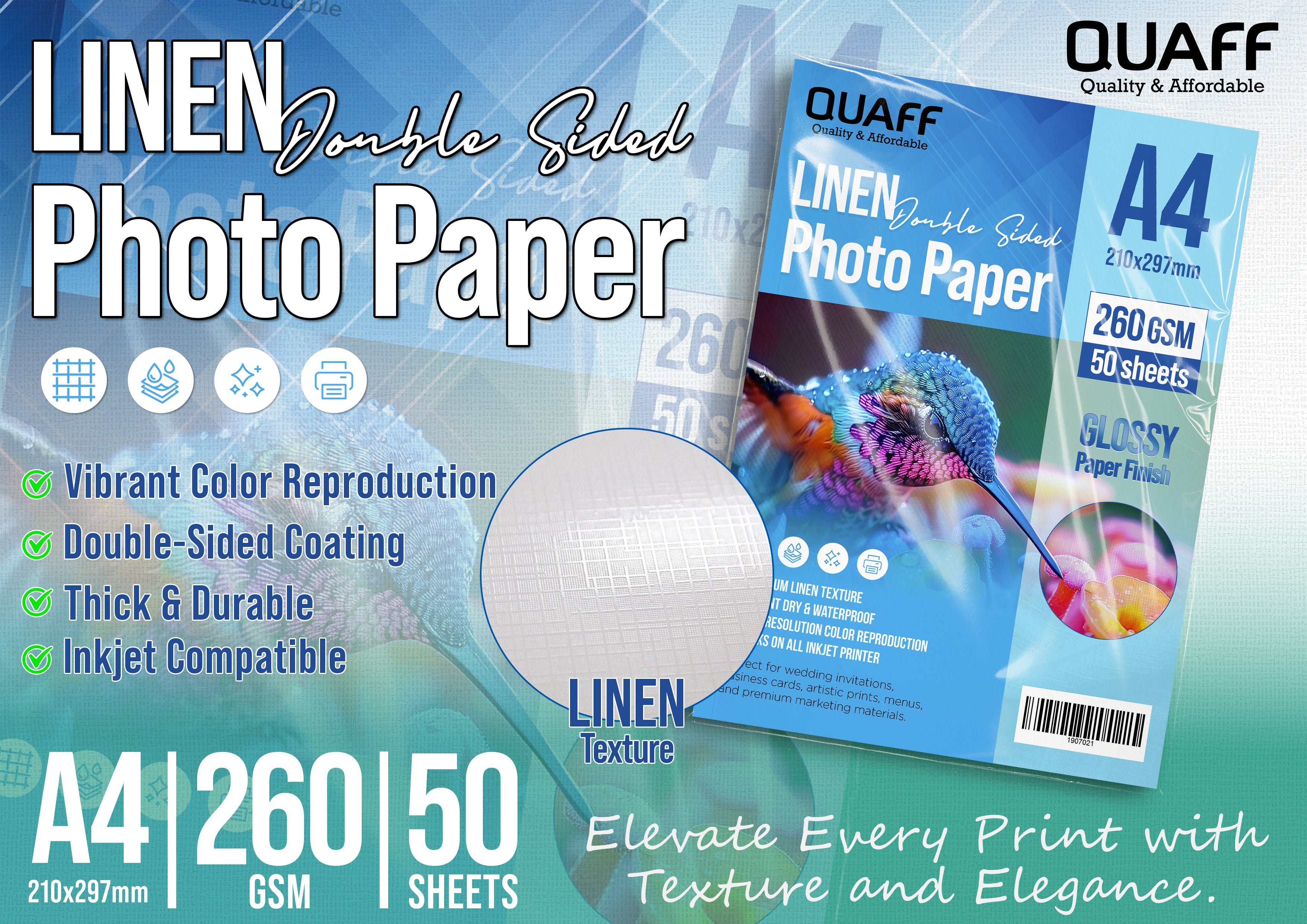QUAFF Double Sided Photo Paper Linen 260GSM A4(50s)