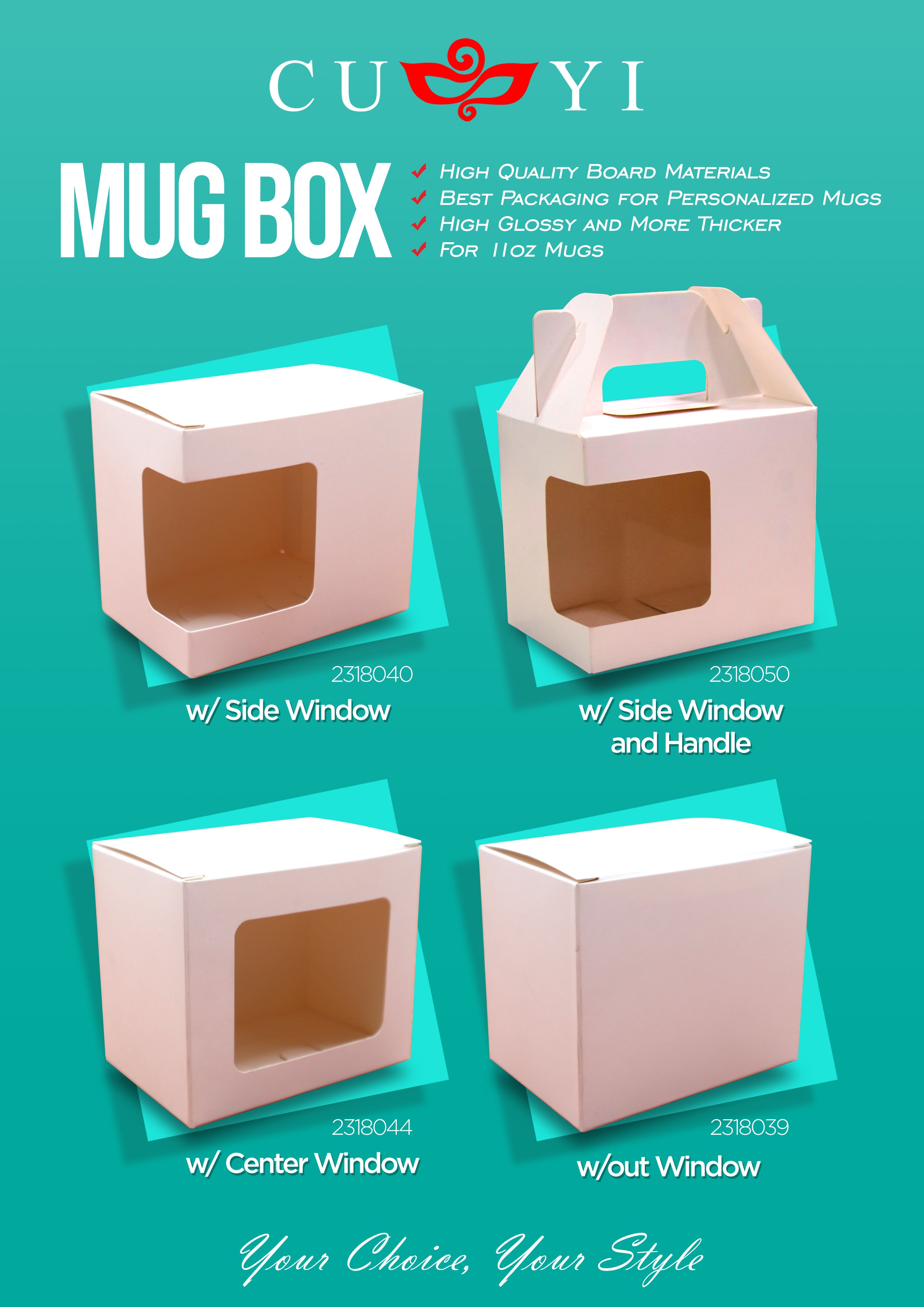 Mug Box (Side Window // Center Window // Side Window with Handle // Portable Mug Box) 50pcs