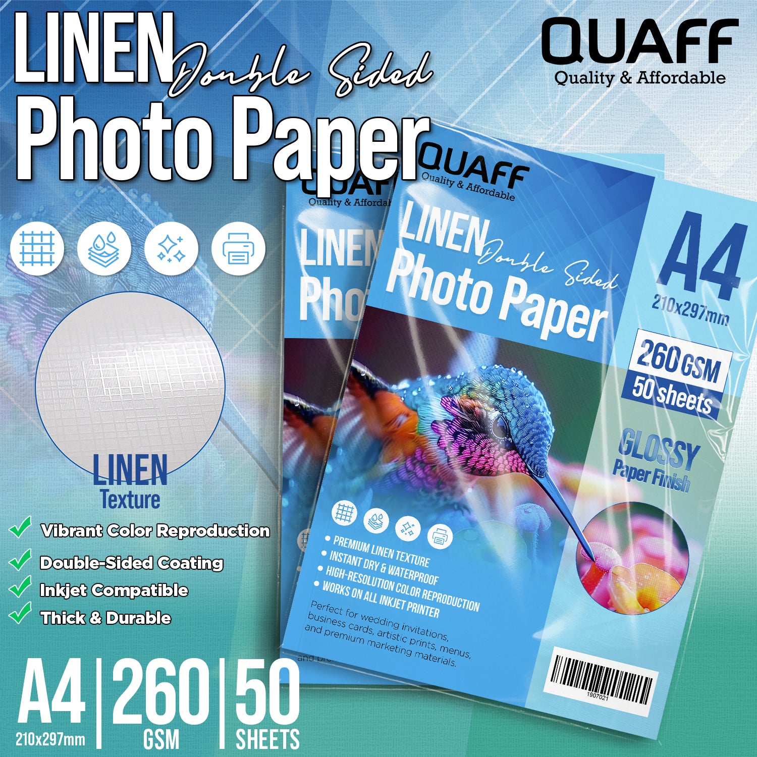 QUAFF Double Sided Photo Paper Linen 260GSM A4(50s)