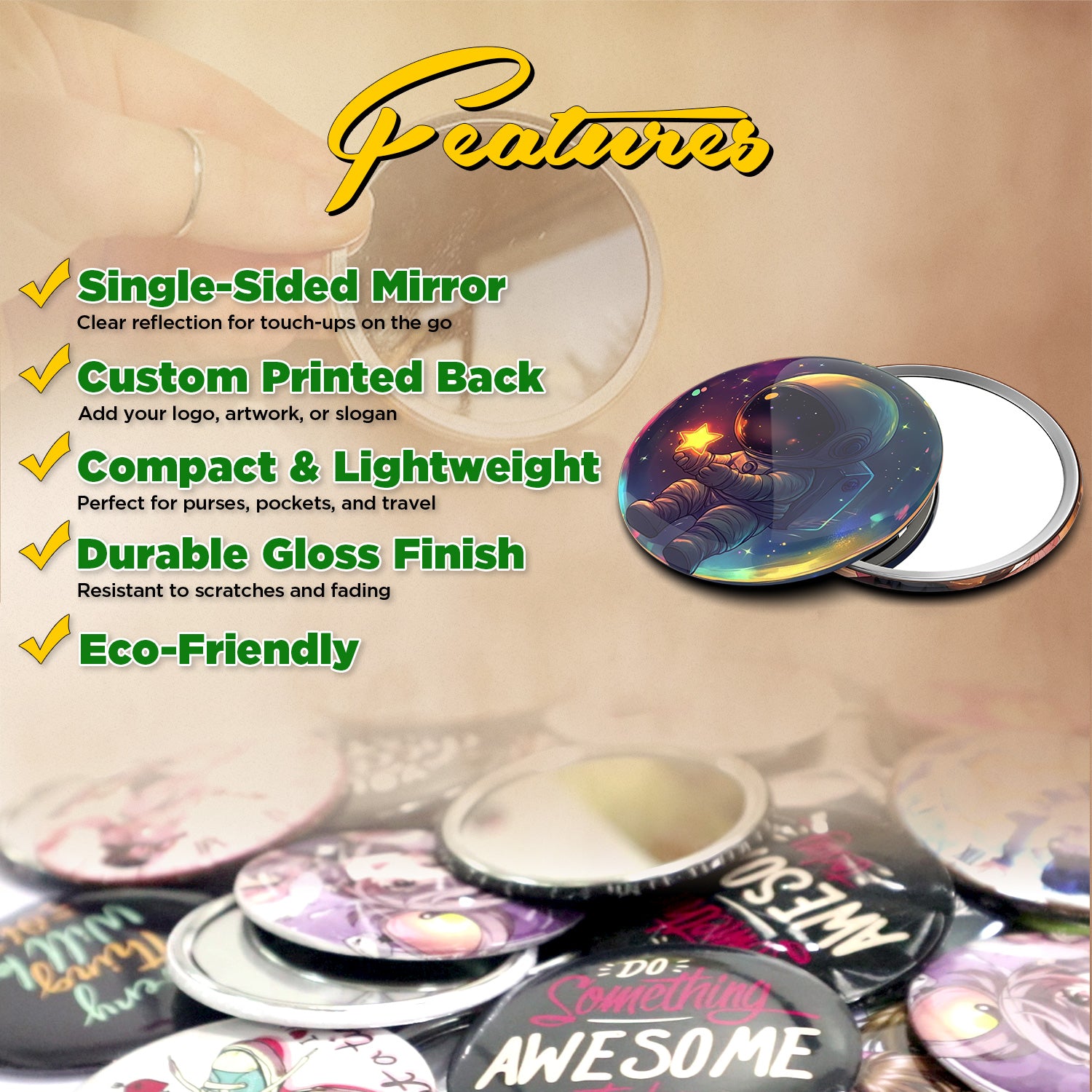 CUYI 58mm Cosmetic Mirror Blank Button Badge (100pcs/set)