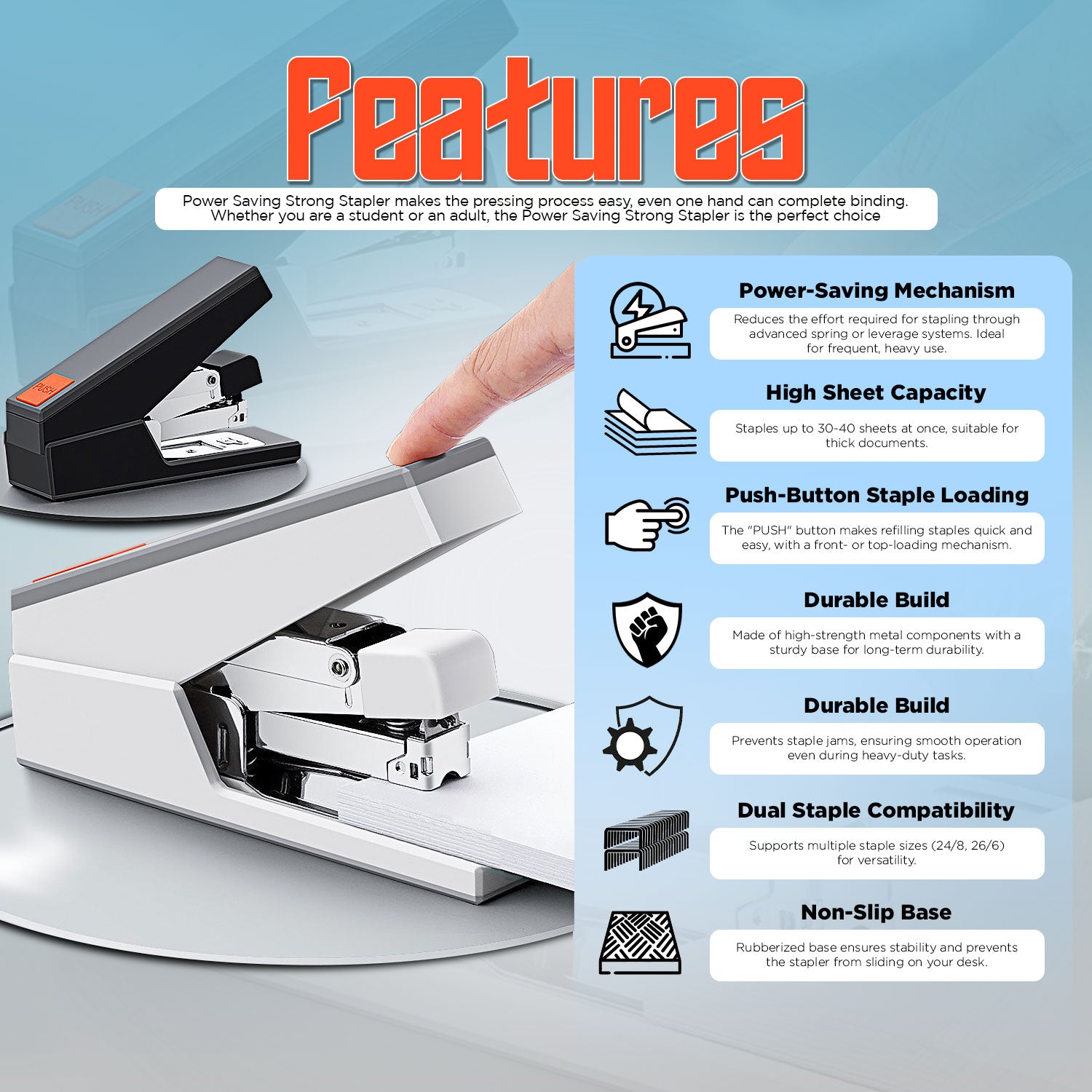 Power Saving Strong Stapler(40 Sheets)