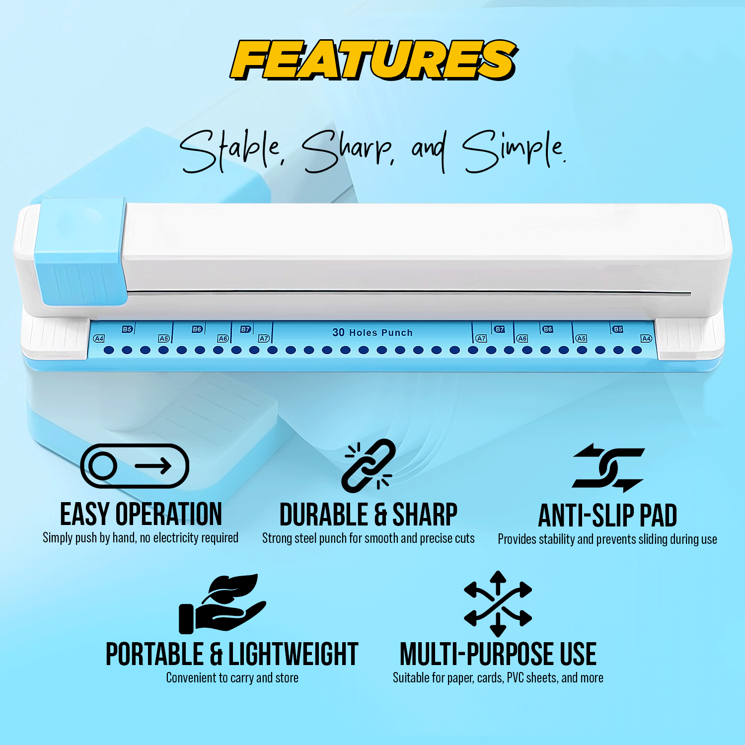 30-Hole Manual Paper Punch Binder (Max 3 sheets)