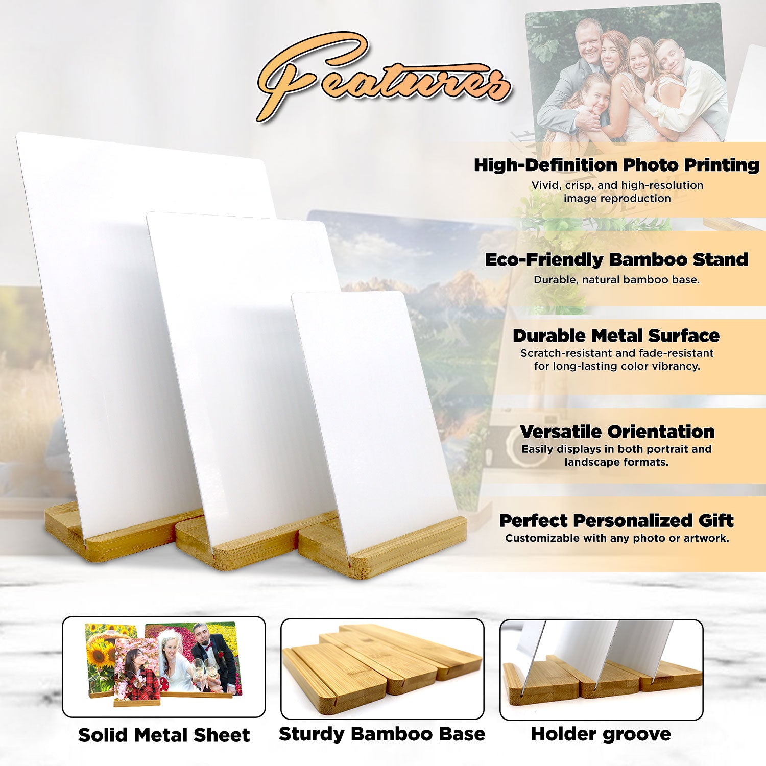 Sublimation Metal Sheet with Bamboo Stand