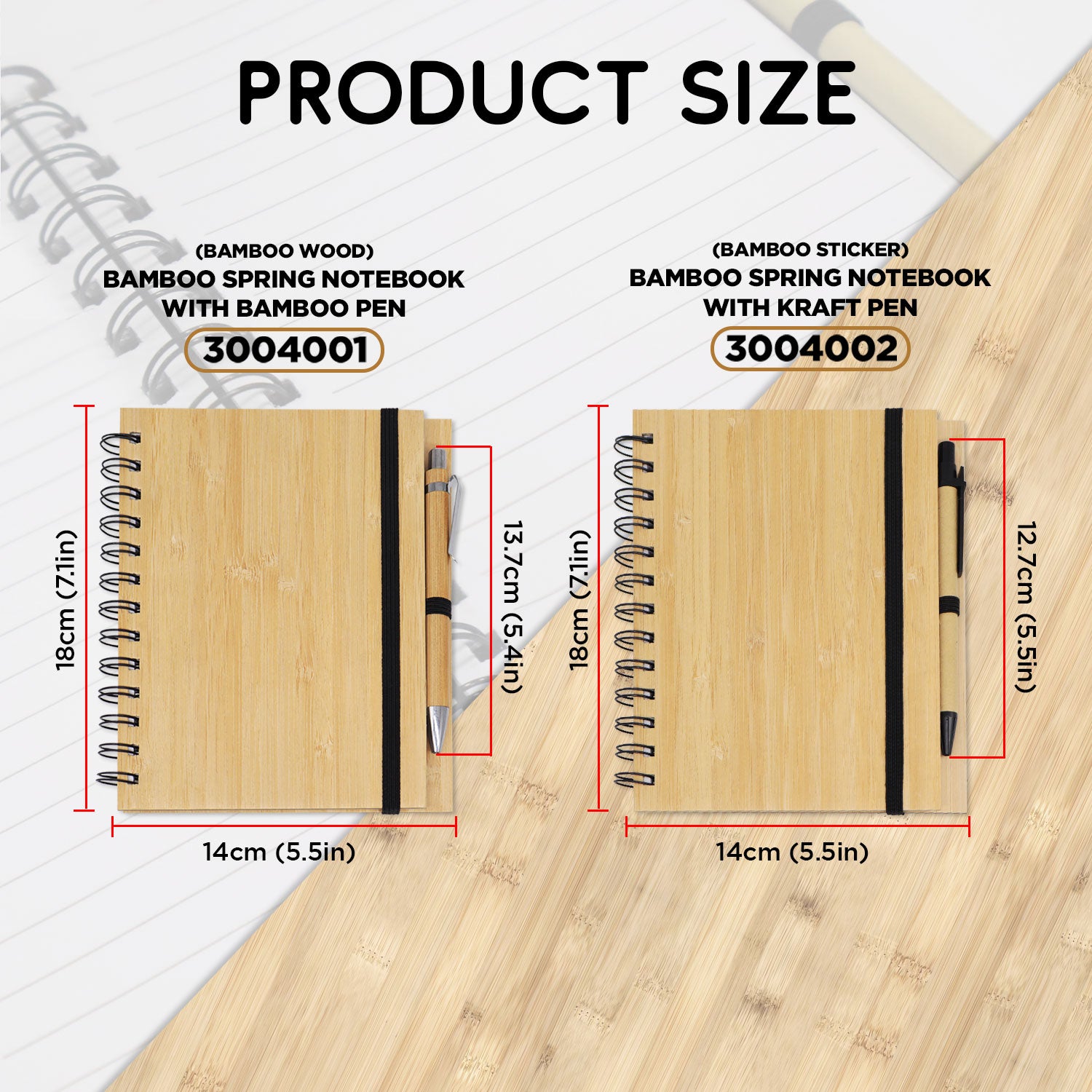 Bamboo Spring Notebook with KRAFT Pen 14cm*18cm