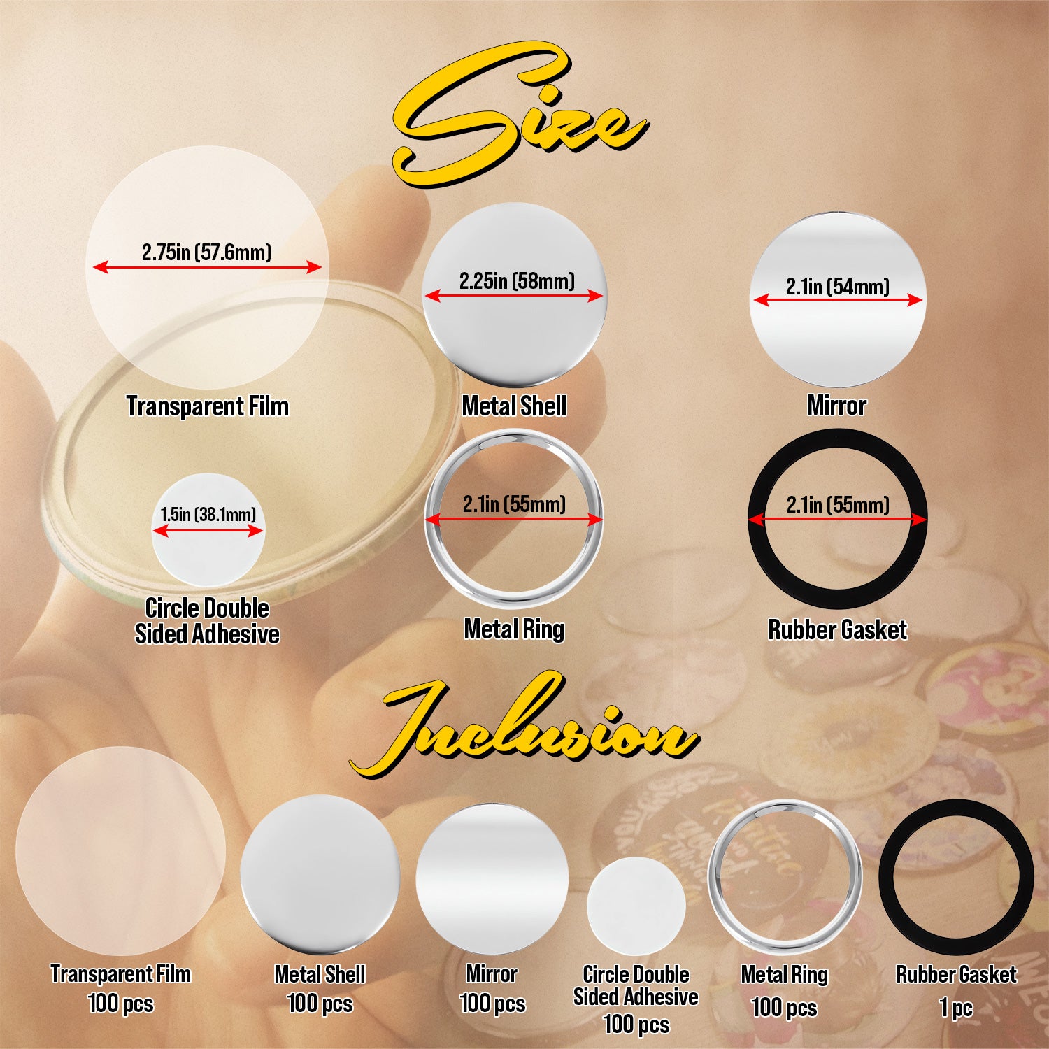 CUYI 58mm Cosmetic Mirror Blank Button Badge (100pcs/set)