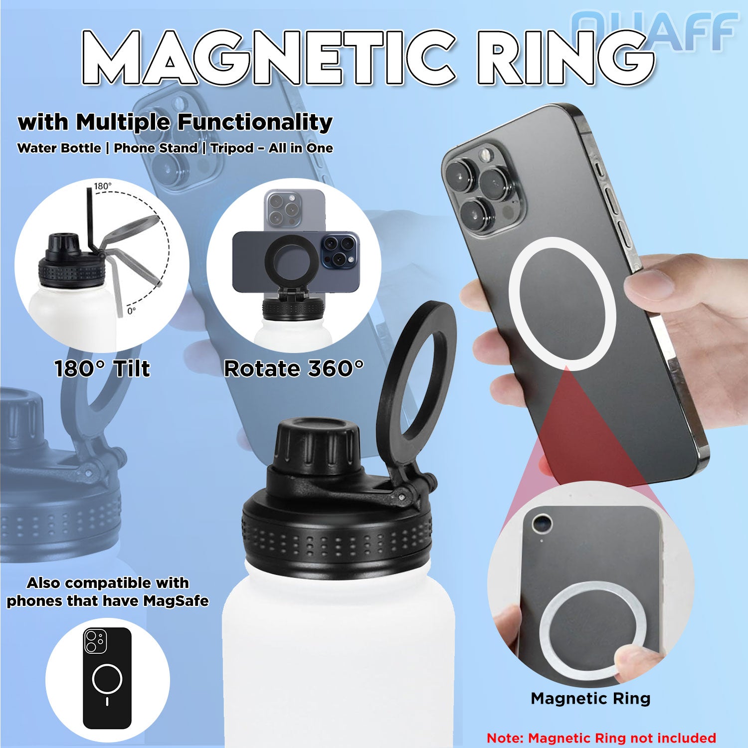 QUAFF Sublimation Vacuum Flask With Magnetic Phone Holder 32oz/1000ML