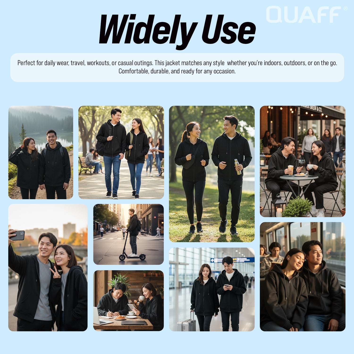 QUAFF 300GSM Hoodie Jacket Full-Zip BLACK🆕