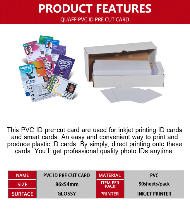 QUAFF PVC Pre Cut Card For Inkjet Printer(86-54mm)