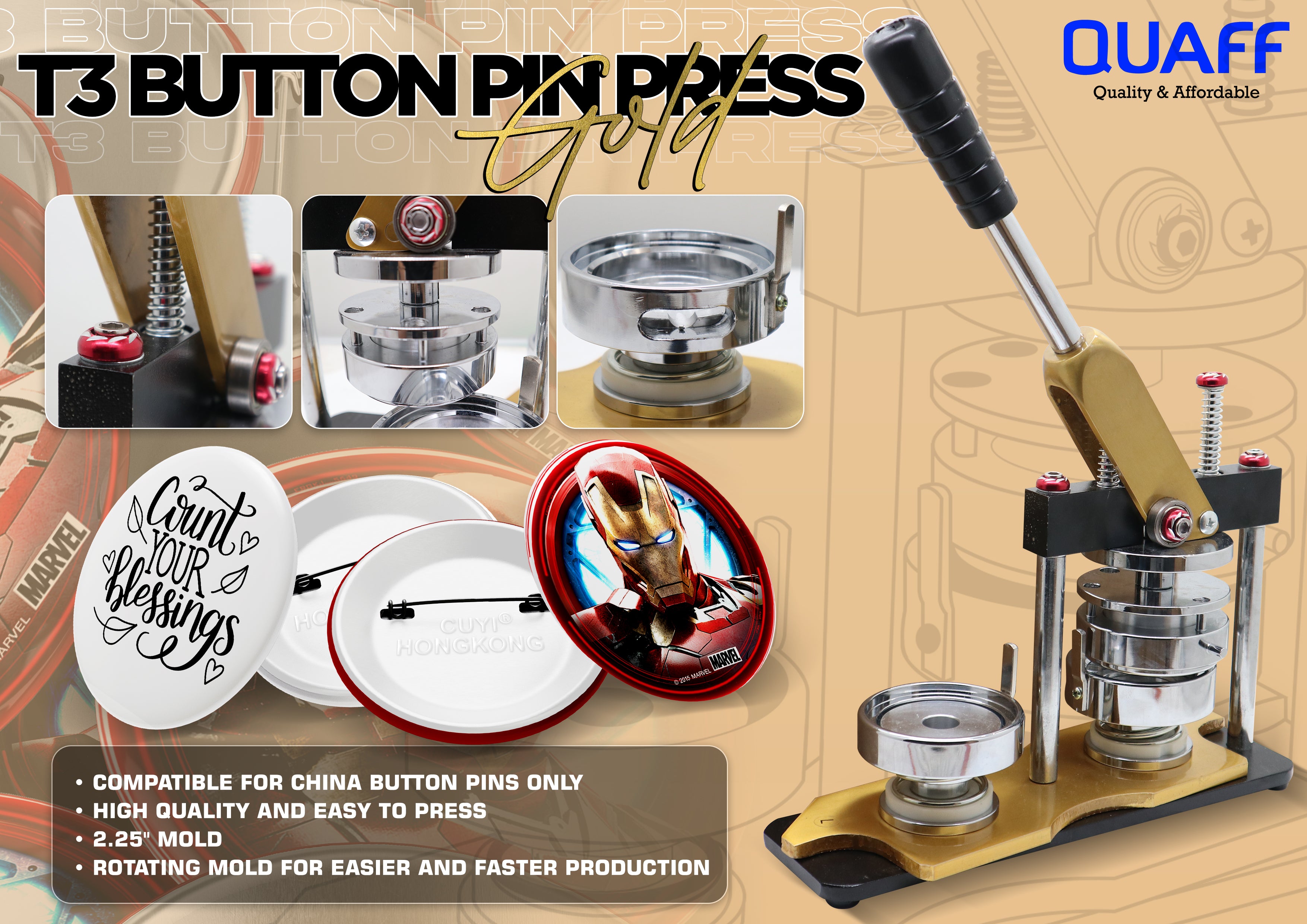 T3 Gold Button Press Machine