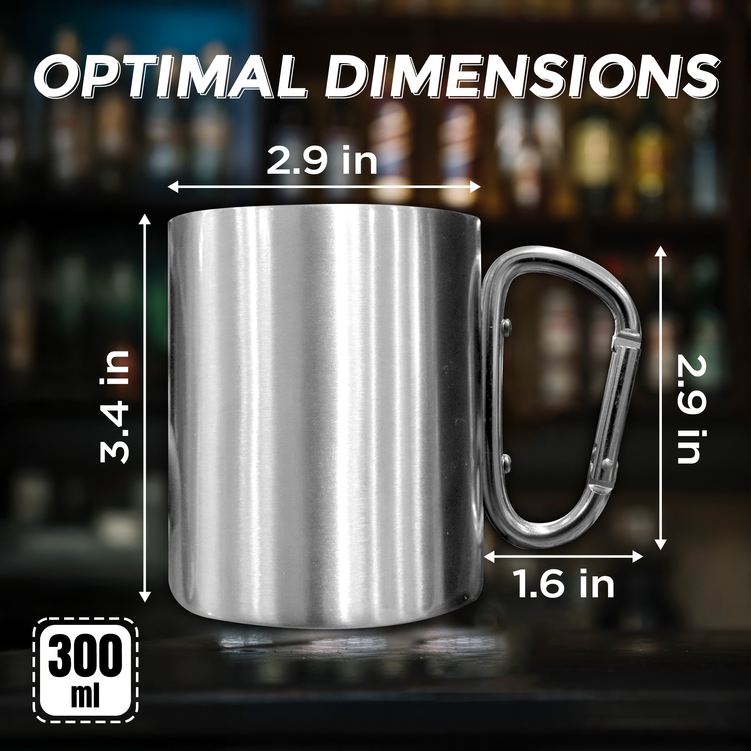 Coated Stainless Steel Coffee Mug with Carabiner Handle 300ml