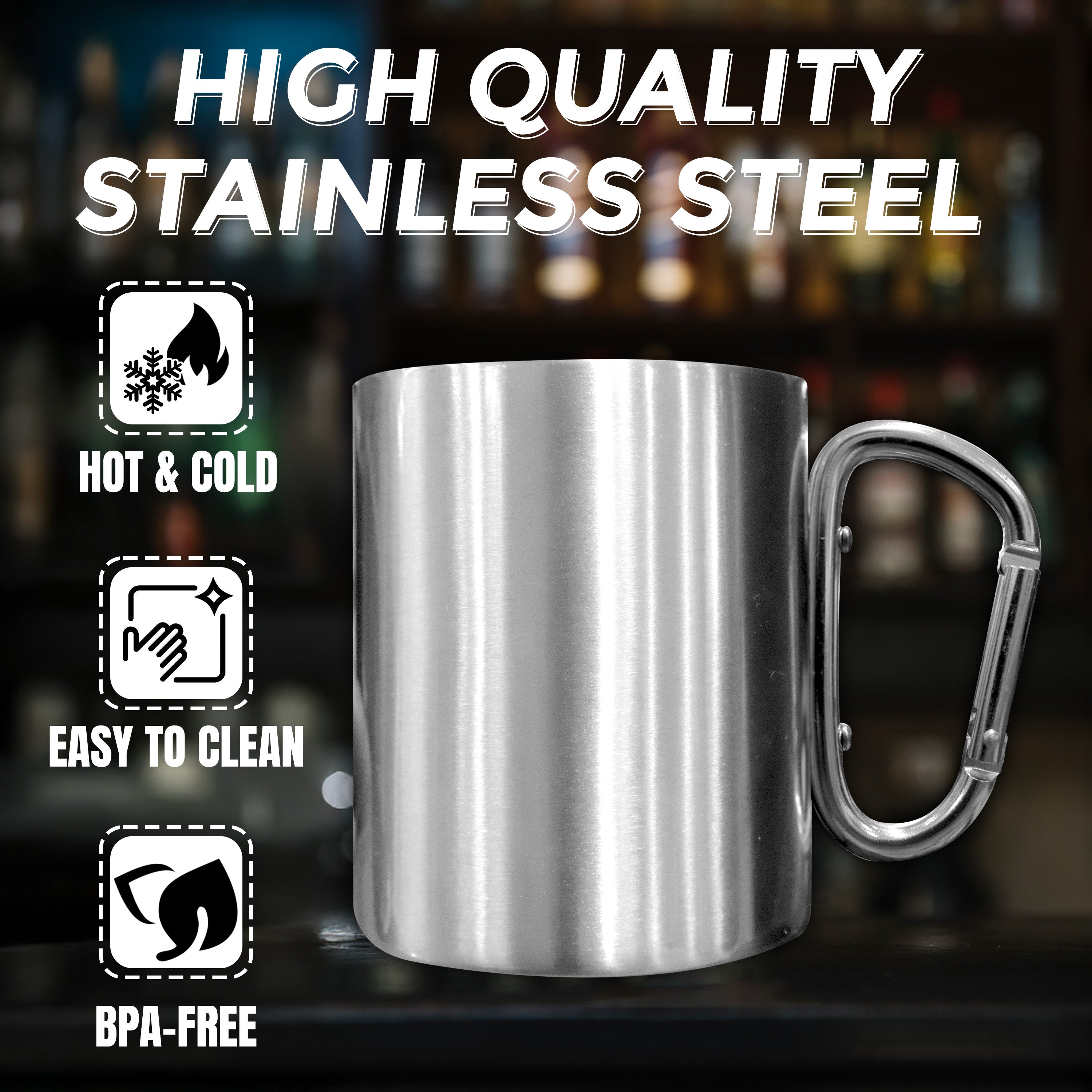 Coated Stainless Steel Coffee Mug with Carabiner Handle 300ml