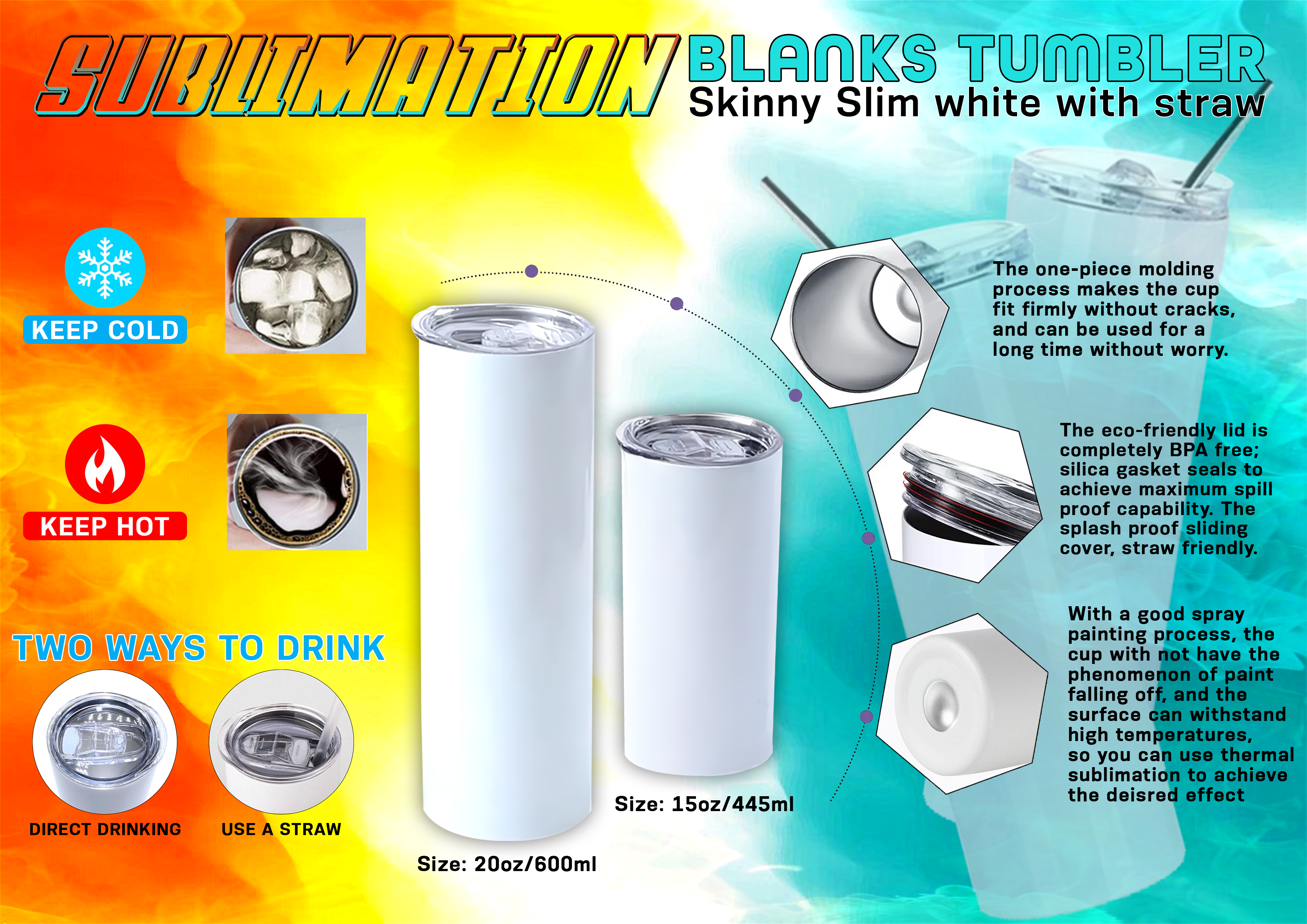 Sublimation Coated Skinny Slim Tumbler