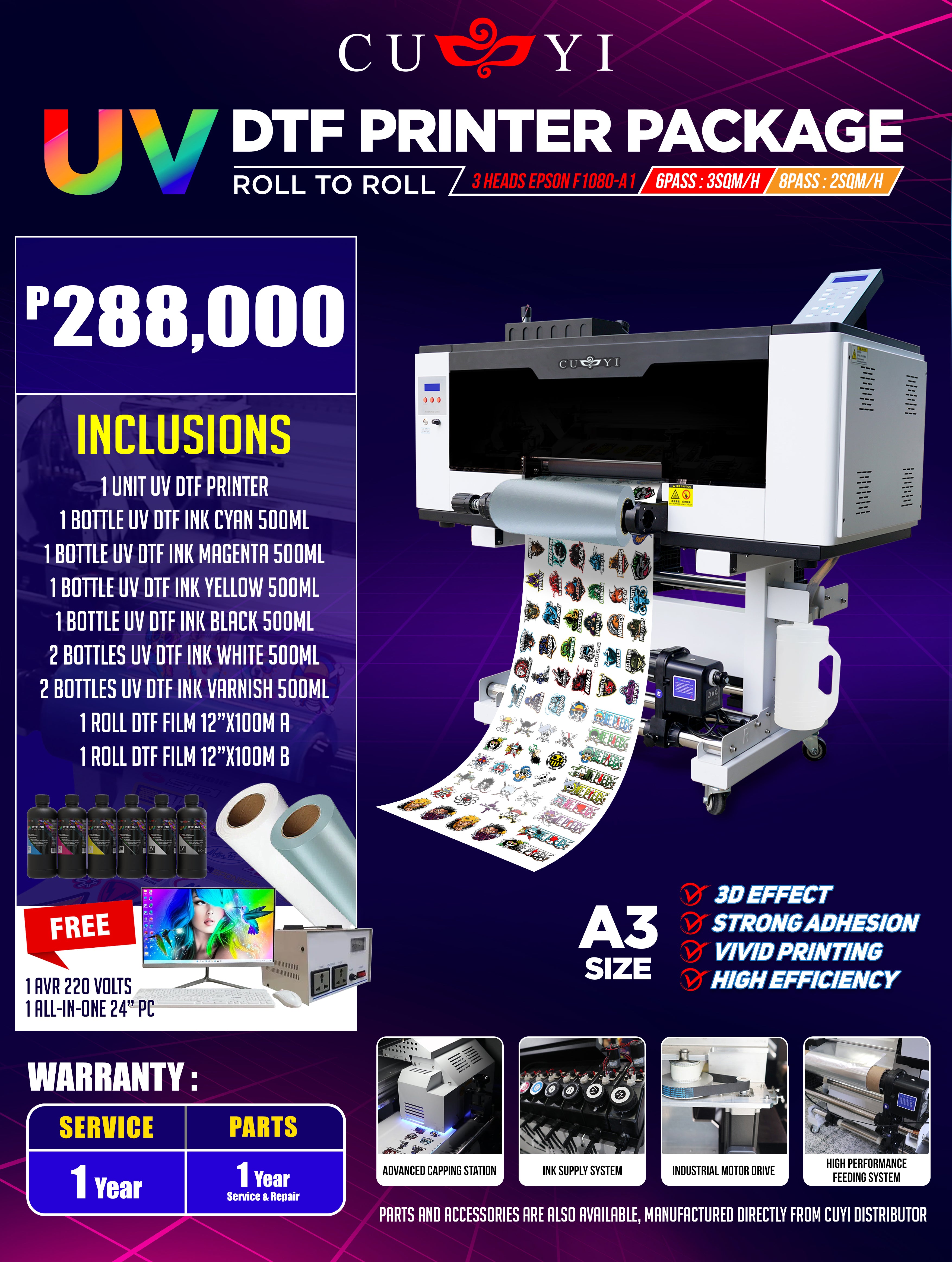 CUYI UV DTF Printer 3HEADS F1080-A1