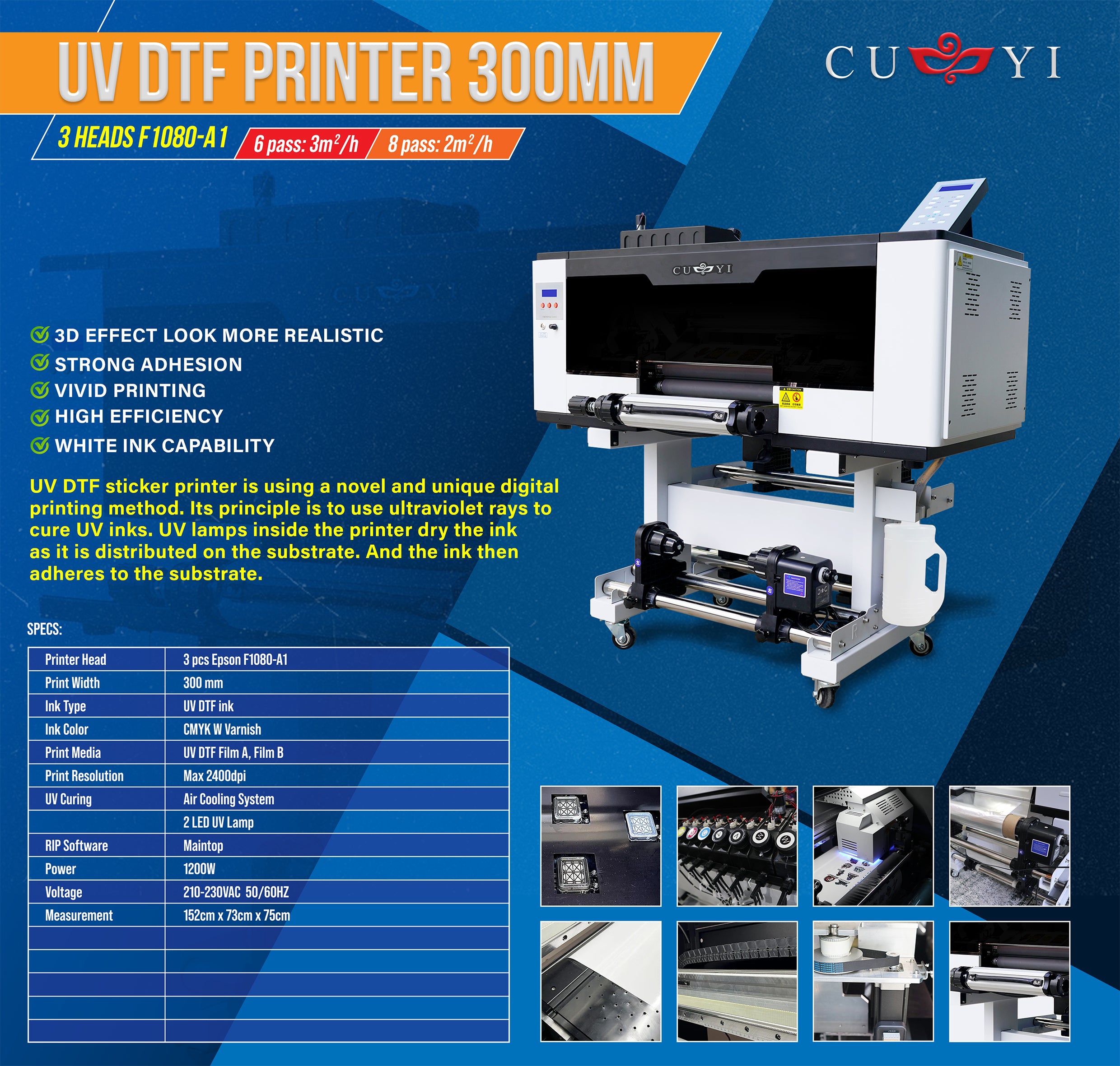 CUYI UV DTF Printer 3HEADS F1080-A1