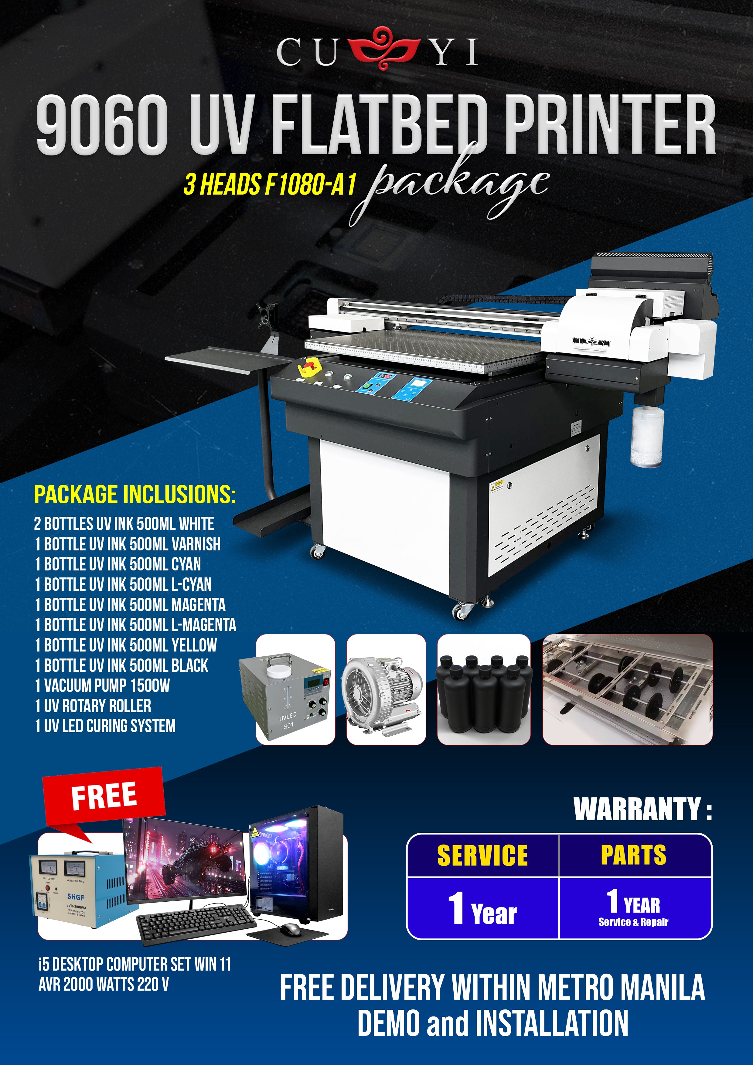 CUYI 9060 UV Flatbed Printer 3 HEADS F1080-A1🆕