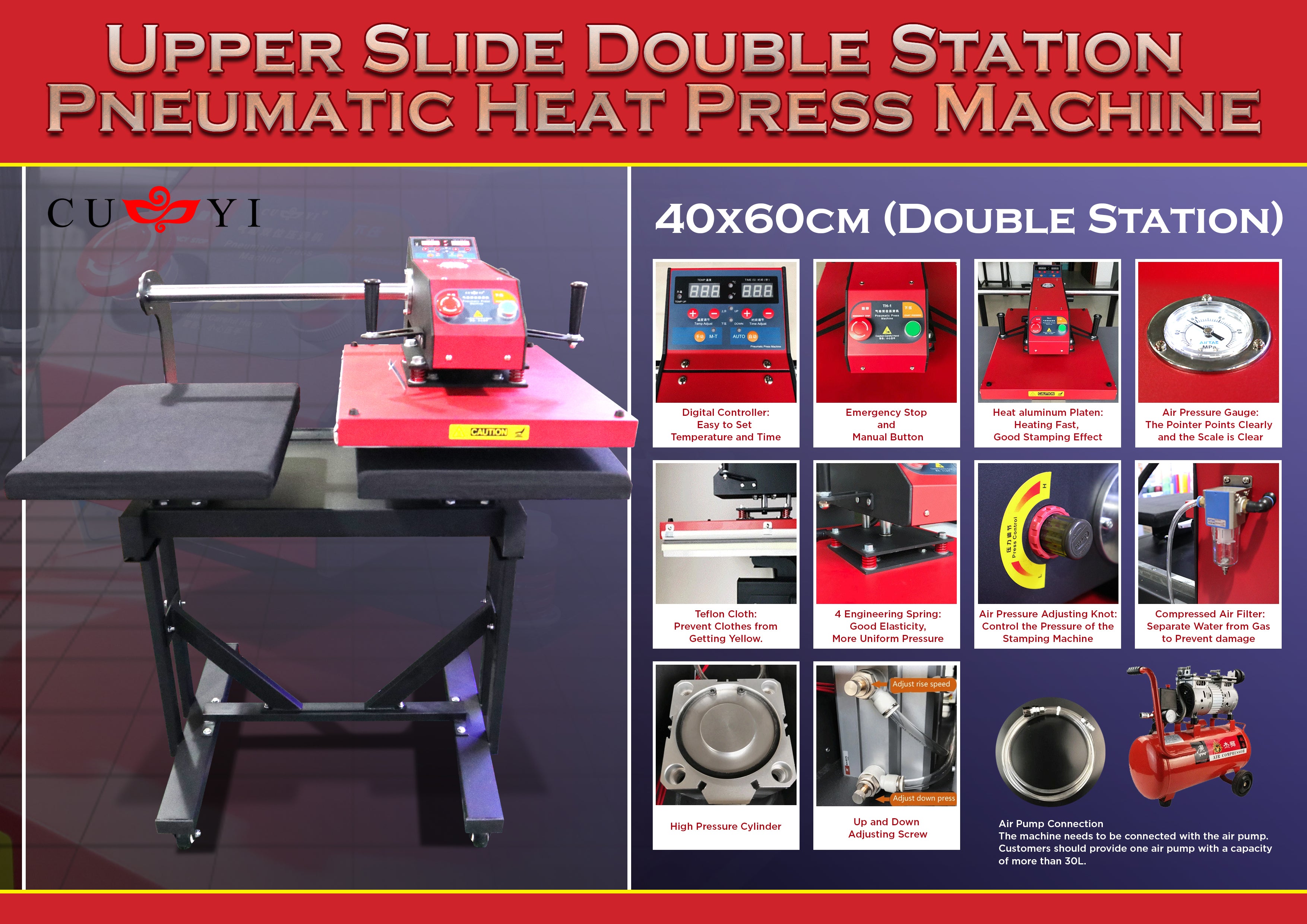 CUYI Double Station Pneumatic Heat Press