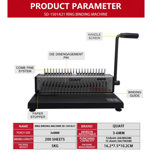 Quaff Binding Machine A4 Size Heavy Duty Binder