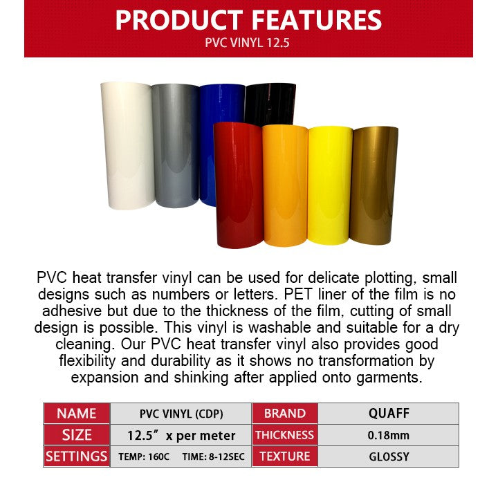 Quaff Cdp Rubberize Heat Transfer Vinyl For T-Shirt Design 12.5 Inches X 1meter Film Made Korea