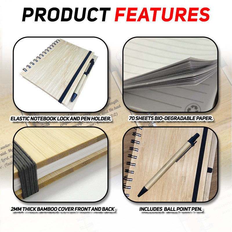 Bamboo Notebook Eco-Friendly Plain with Pen & w/ Black Garter Diary Lock for Giveaways