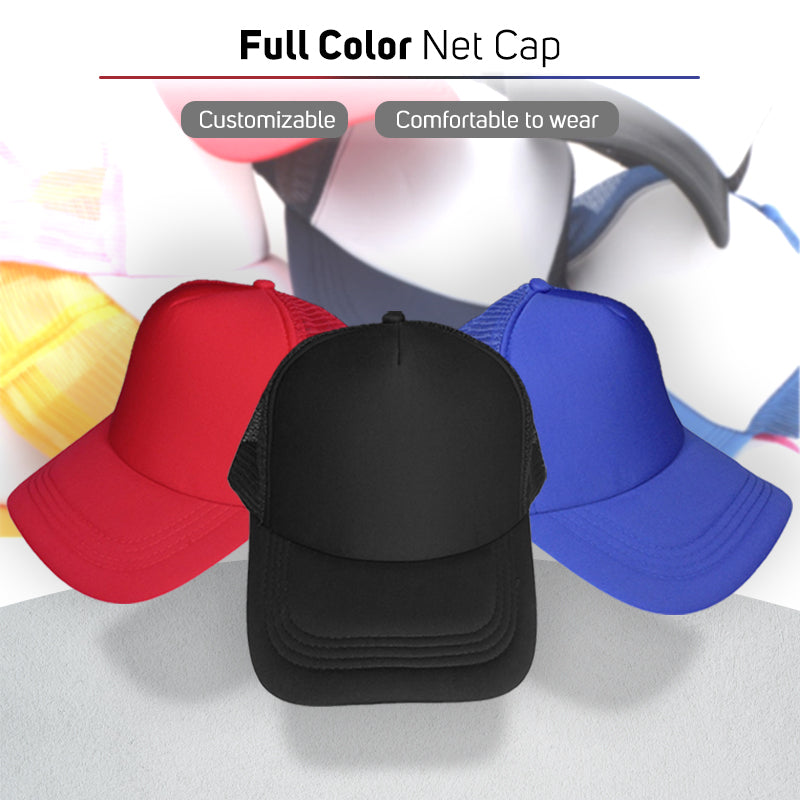 Full Color QUAFF Printable Mesh Cap for Men and Women Baseball Cap / Net Trucker Black Blue Red