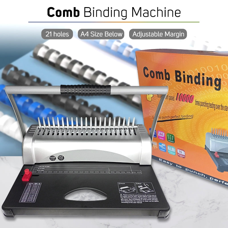 A4 Size Comb Binding Machine Double Arm Adjustable Margin Binder 21 Holes