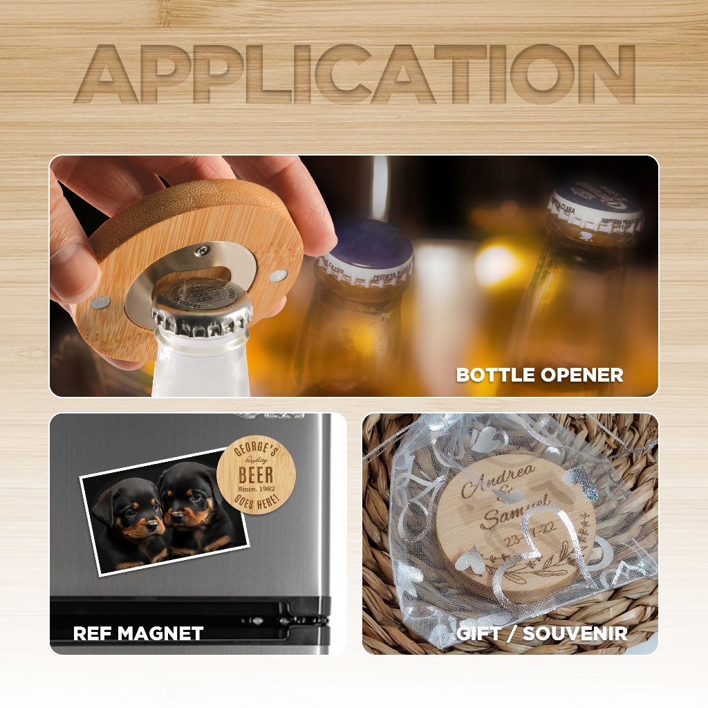 Round Bamboo Bottle opener with Magnet for DIY Souvenirs and Giveaways