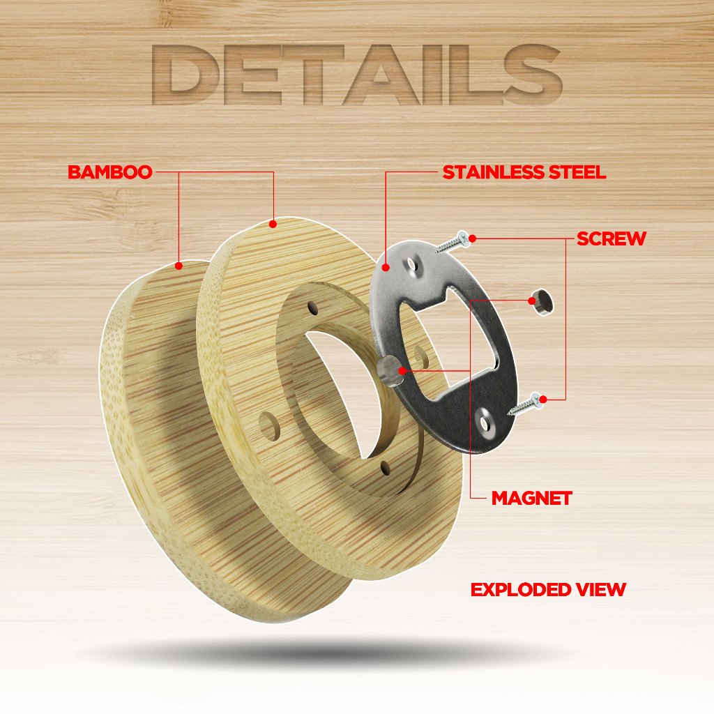 Round Bamboo Bottle opener with Magnet for DIY Souvenirs and Giveaways