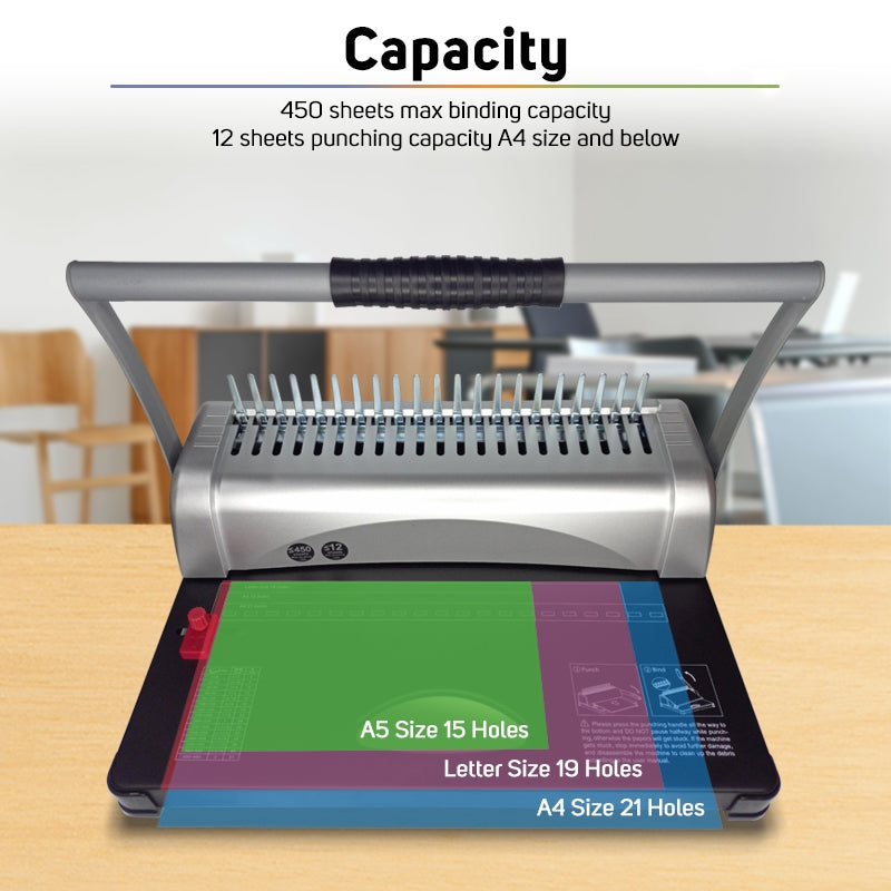 A4 Size Comb Binding Machine Double Arm Adjustable Margin Binder 21 Holes