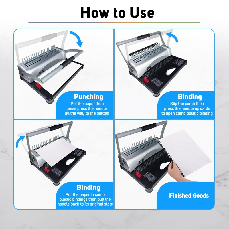 A4 Size Comb Binding Machine Double Arm Adjustable Margin Binder 21 Holes