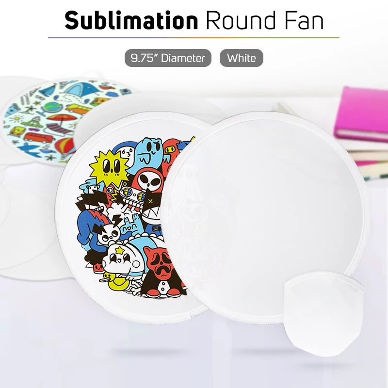 Sublimation Foldable Round Fan Full Color White 100 Pcs