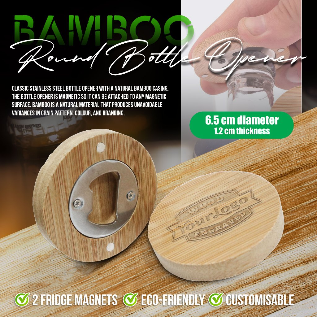 Round Bamboo Bottle opener with Magnet for DIY Souvenirs and Giveaways