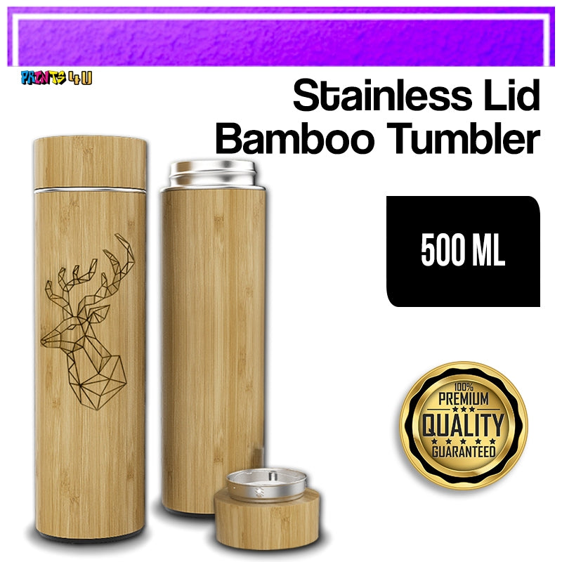 500ml Bamboo Tumbler with Stainless Steel Lid Customizable Water Bottle