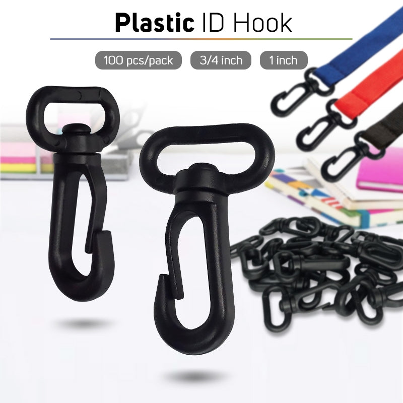 Black Plastic ID Hook for Lanyards and Lace Accessories 100pcs/pack