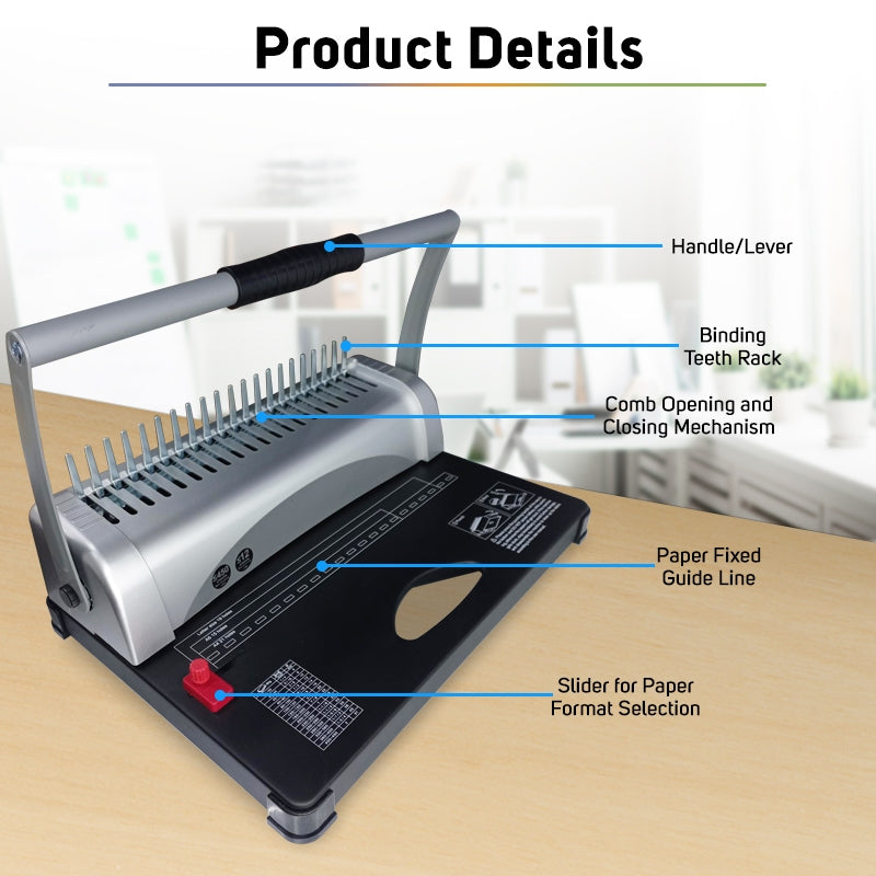 A4 Size Comb Binding Machine Double Arm Adjustable Margin Binder 21 Holes