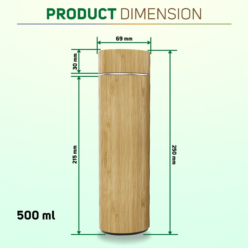 500ml Bamboo Tumbler with Stainless Steel Lid Customizable Water Bottle